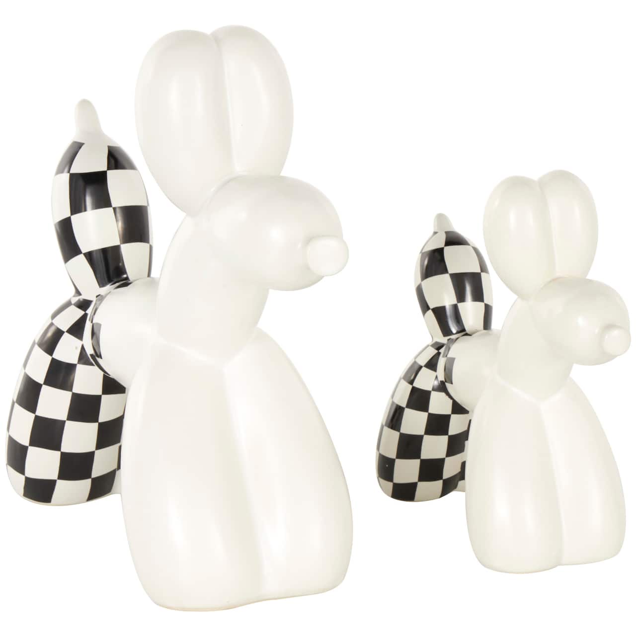 White Ceramic Checkered Dog Balloon Sculpture Set